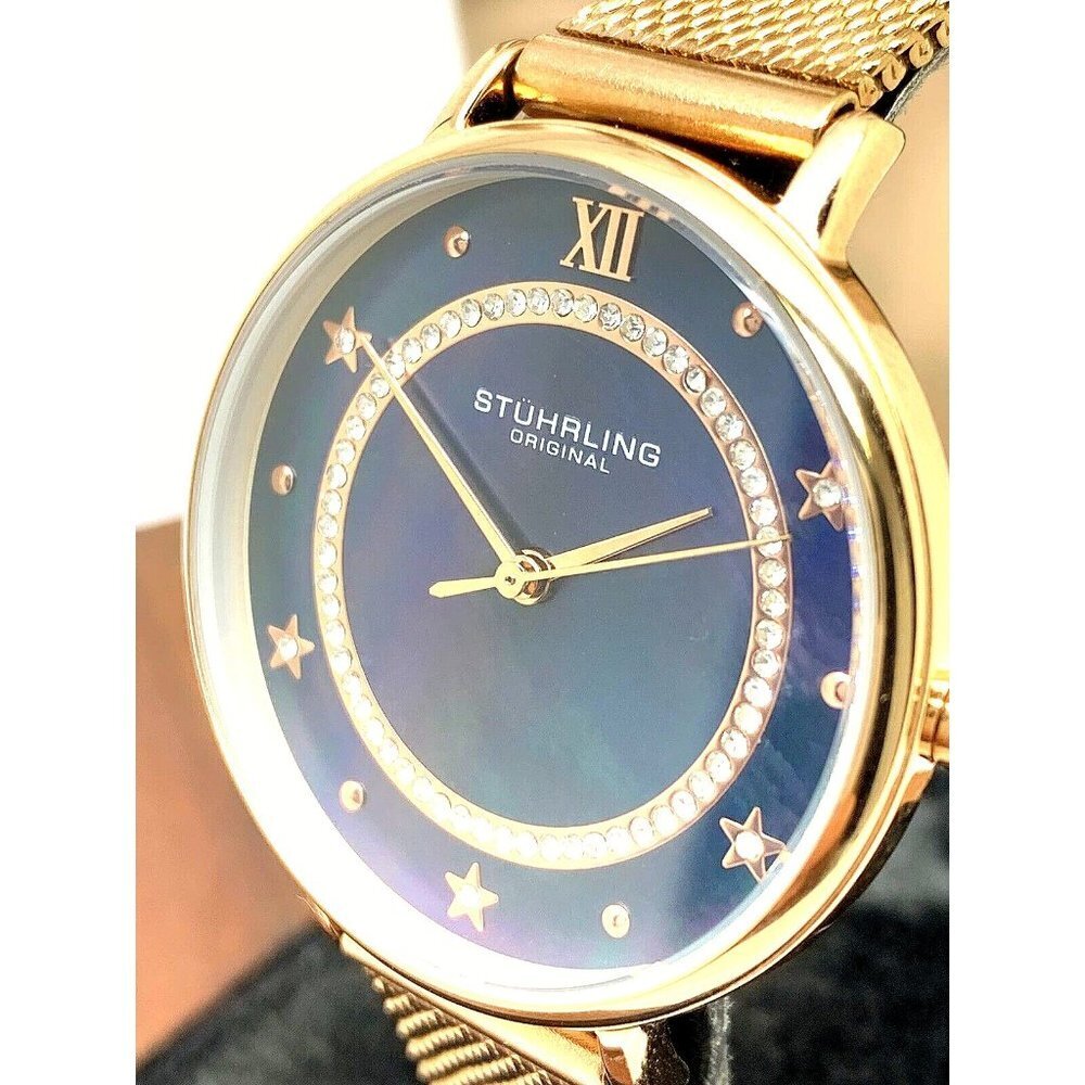 Stuhrling Women's Watch M16807 Symphony Quartz Blue Dial Rose Gold Steel…